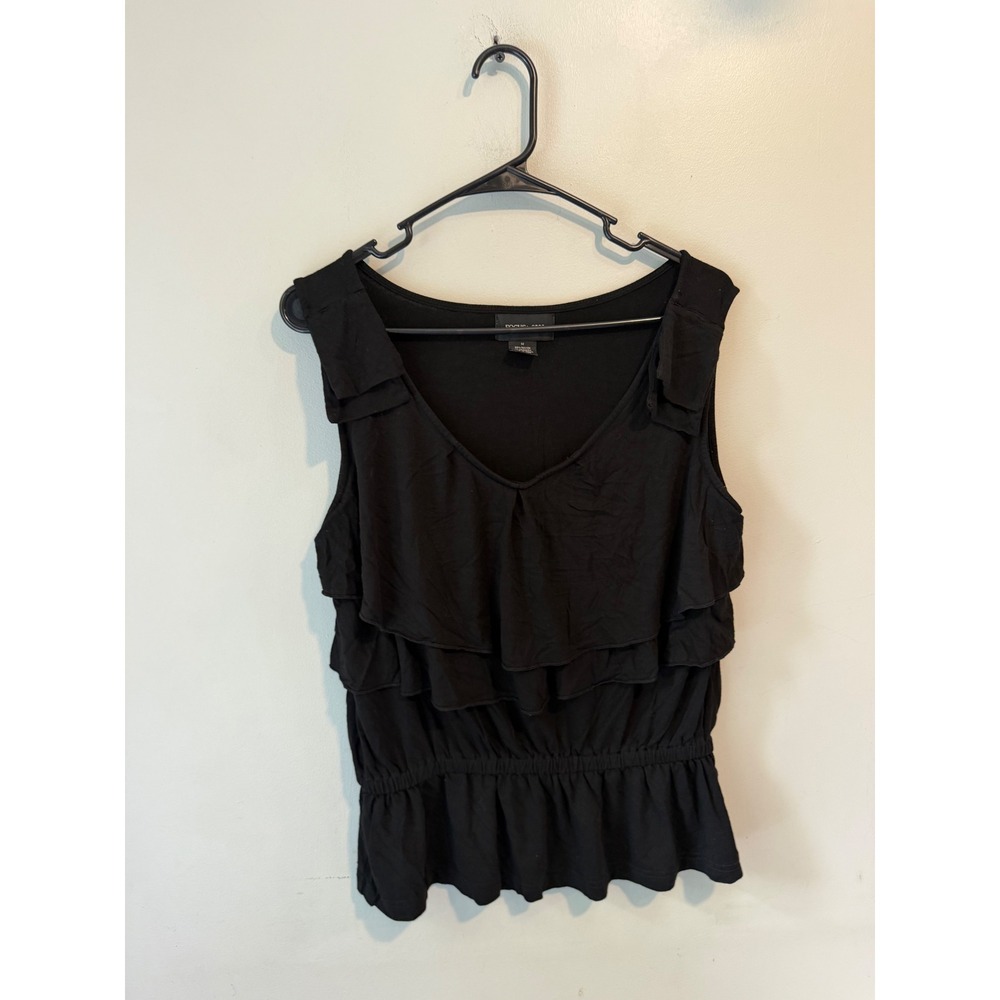 Focus 2000 Womens Black Ruffle Tiered V-Neck Peplum Sleeveless Top Size M